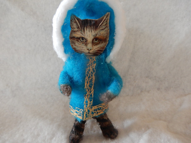 Spun Cotton Ornament Hand Crafted Victorian Cat