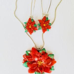 Red poinsettia pendant (chain not included) and studs or dangles, Christmas Jewelry, Christmas Pendant