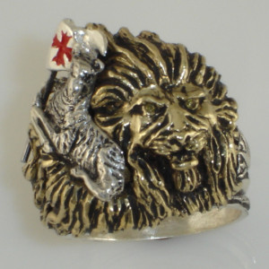 Biblical Lion and lamb sterling silver ring