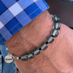 Men's clear gray handmade glass beaded bracelet 7-8mm
