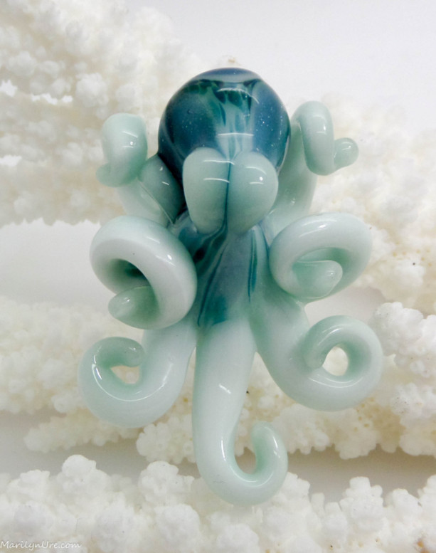 The Winter Sky Kracken Collectible Wearable  Boro Glass Octopus Necklace / Sculpture Made to Order