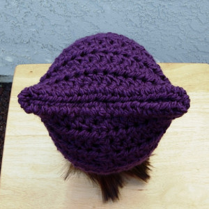  Solid Dark Purple Pussy Cat Hat with Ears, Soft 100% Acrylic Crochet Knit Warm Winter Women's March, Men's Beanie, Ready to Ship in 3 Days