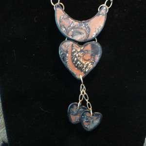 Faux Stone Pendant with Dangle Hearts #234