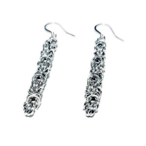 Silver Dangle ear wire earrings byzantine chainmaille
