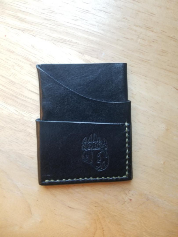 Leather Card Wallet Black with OD green thread