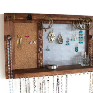 All-in-One Jewelry Board - Wooden Wall Hanging Jewelry Shelf