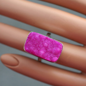 CLEARANCE HOT PINK DRUZY! Solid Sterling Silver Ring / Finger Size 5.75