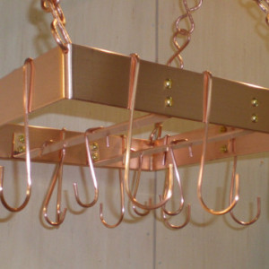 12 Inch SQUARE Hanging Solid Copper Pot Rack with 16 hooks and 48 inches of copper chain FREE U S Shipping