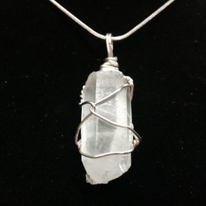 Clear Quartz Crystal Wire Wrapped Pendant Necklace 