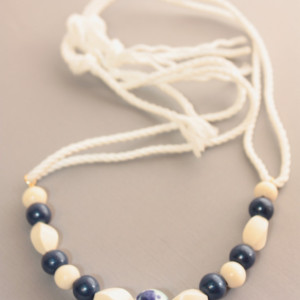 Navy and White Wood Beach Necklace, Nautical Necklace 