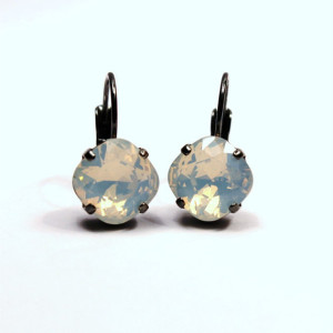 White Opal Swarovski Crystal Leverback Drop Earrings