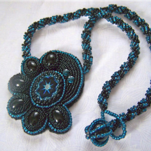 Statement Necklace Bead Embroidered Pendant Art Deco Style PRICE JUST REDUCED
