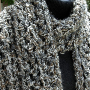 Giant Infinity Scarf -- Thick Large Bulky Gray, Brown, Off White