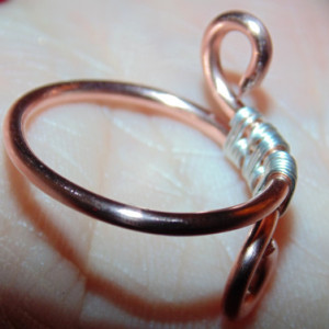 Wire Wrapped Ring, Natural Copper, Sterling Silver Wrap Size 7