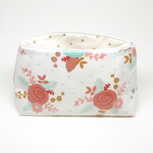 Oil Cloth Cosmetic Bag with Roses - Makeup Case, Travel Bag, Large Cosmetic Case, Laminated Fabric Bag, Oil Cloth Bag, Waterproof Pouch