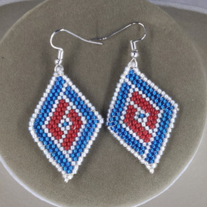 Red White and Blue Beaded Geometric Earrings