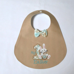My First Easter Bib with optional Coordinating Diaper Cover in Khaki and Plaid