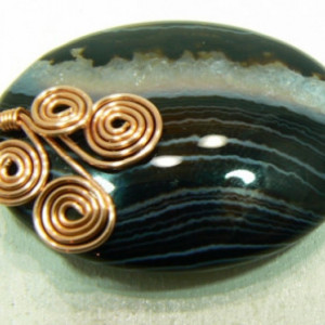 Black Banded Agate Pendant with Hand Made Copper Bail