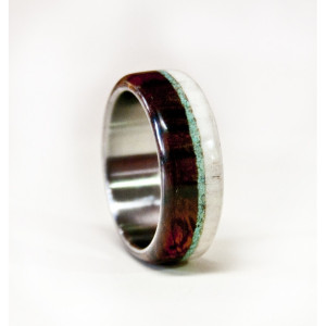Mens Wedding Band Wood and Antler ring with Turquoise and Titanium