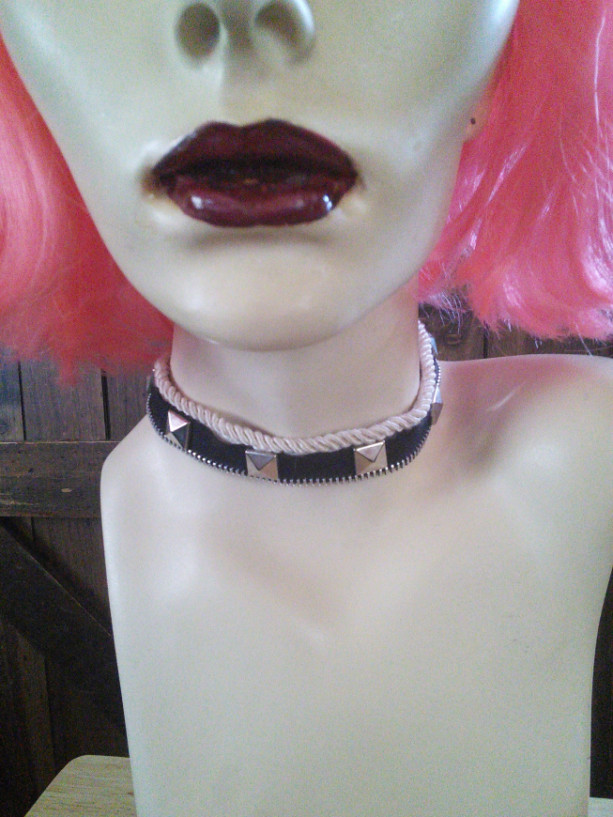 Upcycled Studded Zipper Piping Choker