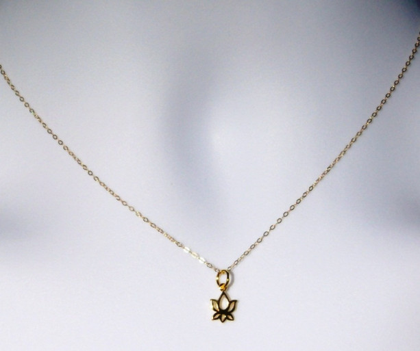 Gold Lotus Necklace - Tiny Gold Lotus Flower Necklace, Gold Filled Necklace, bridesmaid gifts, gold, yellow, Wedding, Moth
