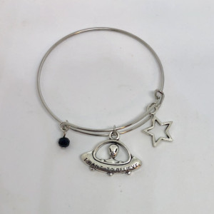 Alien and UFO Galaxy Bangle Charm Bracelet - Space Jewelry - Planet Bracelet