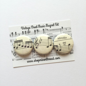 Sheet Music Magnets Made From Vintage Sheet Music Handmade by Minor Thread
