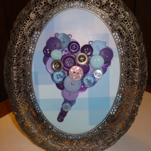 Purple button heart--framed