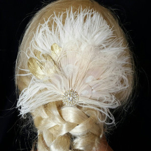 Wedding Hair Facsinator, Gold Feathers, Wedding Hair Accessories Bridal Hair Clip,Feather Hair Clip, Wedding Hair Clip, Wedding Head Piece