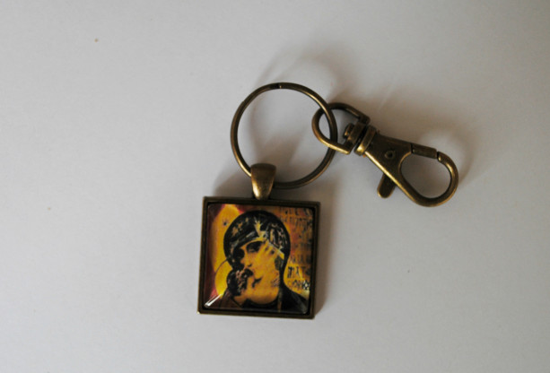Virgin Mary brass keychain