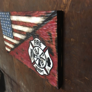 Spilt American Flag and Firemen's Cross