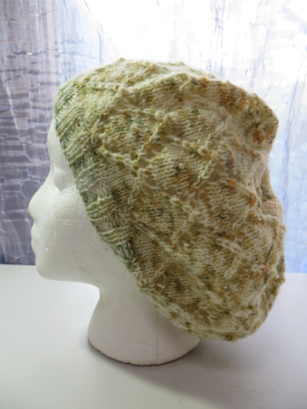 Beanie Lace Hat Hand Knitted from Hand Dyed Yarn with Czech Glass Beads and Mohair - LYONS by Kat