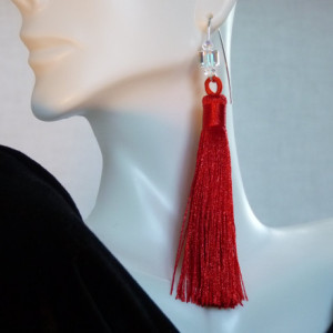 Red Tassel Swarovski Earrings