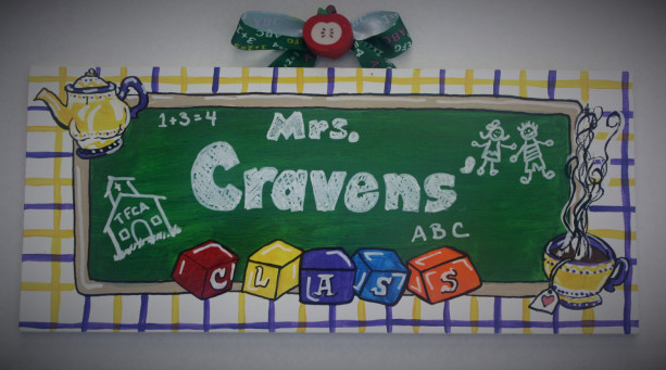 Teacher Signs -- Hand painted wooden signs depicting teacher's favorite things