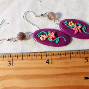 Polymer Clay Violet purple flower earrings