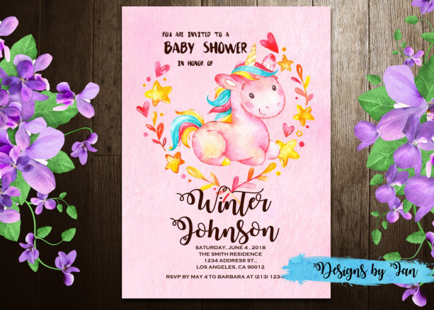 Watercolor UnicornBaby Shower Printable Invitation