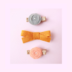 Cute Wool Felt beaded Clips (Set of 3), toddler clips, little girl clip, felt flowers