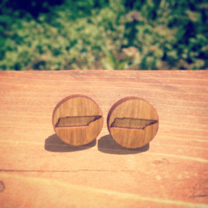Wooden Tennessee Circle State Outline Stud Earrings - FREE US SHIPPING