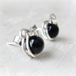 Black Dog Stud Earrings, Sterling Silver Posts, Pet Lover, Dog Post Earrings, Black Onyx Studs, Dog Jewelry,  Small Dog Posts, Dog Lover