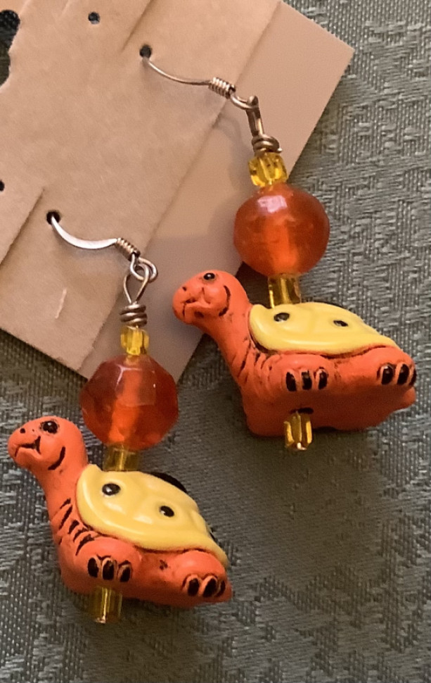 Orange and Yellow Turtle Earrings 