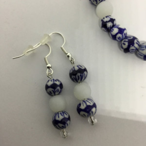 Blue bracelet and earrings, Beach theme bracelet, White bracelet, Matching earrings, Boho bracelet, Gift for Mom, Gift for her