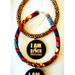 I Am Black Excellence Afrocentric Ankara African Necklace, Afrocentric African Fabric Necklace, Ankara Print Necklace, Tribal Rope Necklace