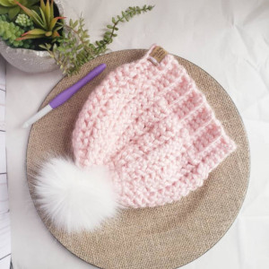 Ready to ship! Soft bulky knit beanie! Handmade crochet beanie/ hat faux fur pom, white pom pom, removeable pom pom perfect valentine's day