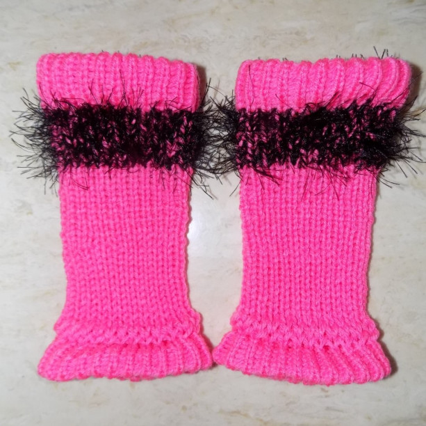 Hot Pink & Black Knit Fingerless Gloves