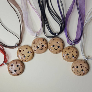 Polymer Clay Kawaii Chocolate Chip Cookie Necklace, Miniature Food, Fake food