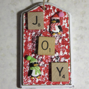 Scrabble® Game Tile Christmas Ornament (FREE SHIPPING!) Joy Red
