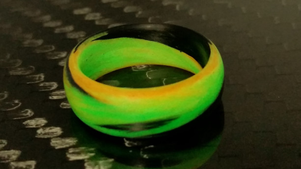 Green and Black Marbled Glow Ring Mens or Womens Carbon Fiber Green and Orange Glowing Band Orange Handcrafted Black Custom Band widths