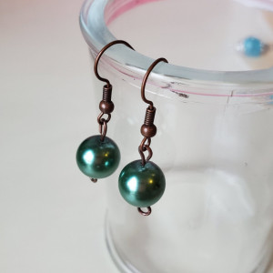 Beautiful Handmade Green and Bronze Drop Dangle Earrings