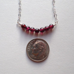 Silver Garnet Necklace - January Birthstone Jewelry  - Tiny Sterling Silver Curved Bar Gemstone Necklace - Gemstone Necklace - Mothers Day
