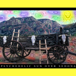 3 Trippy Handmade Keepsake Greeting Cards 5x7 Blank: PSYCHEDELIC SUN OVER SEDONA